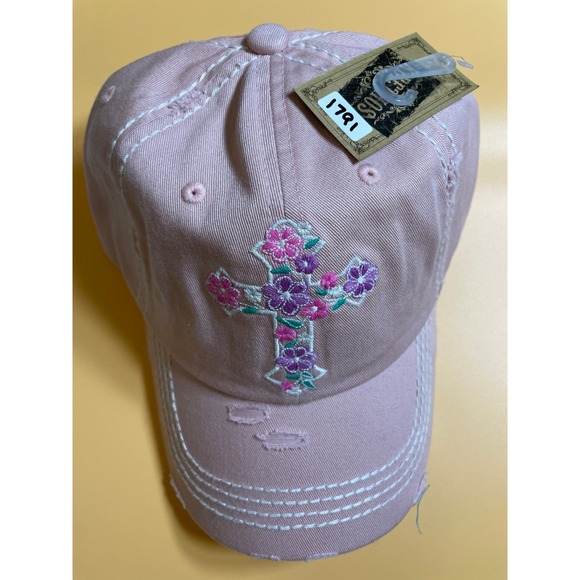 KBETHOS Accessories - KBETHOS Ballcap Women OS Pink NEW Floral Cross Distressed Adjustable Strapback